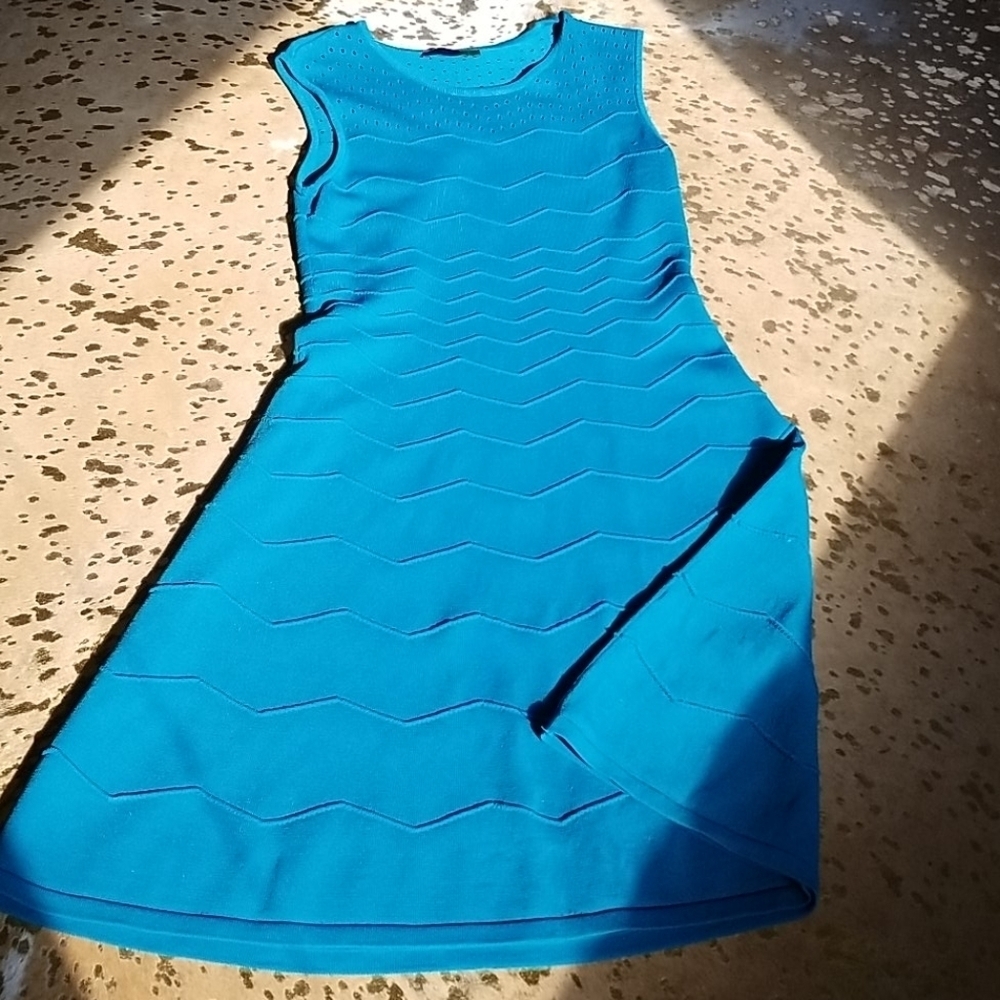 AVA Turquoise Fit & Flare‎ Sleeveless Knit Dress
